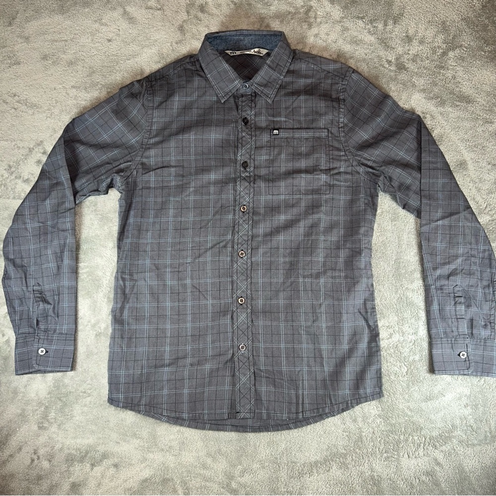 Travis Mathew Charcoal Plaid Button Down Shirt